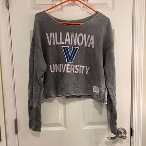 Retro Brand Villanova University Gray Acid Wash Cropped Sweatshirt Womens Large